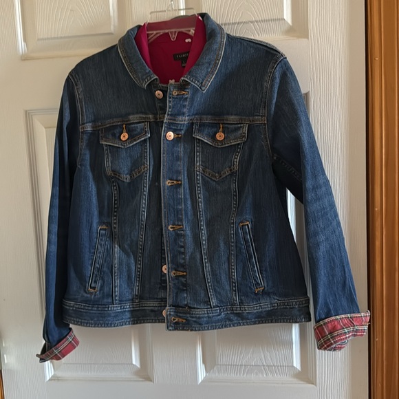 Talbots Jean Jacket with Tartan Plaid Cuffs - size large - NWT - Picture 8 of 12